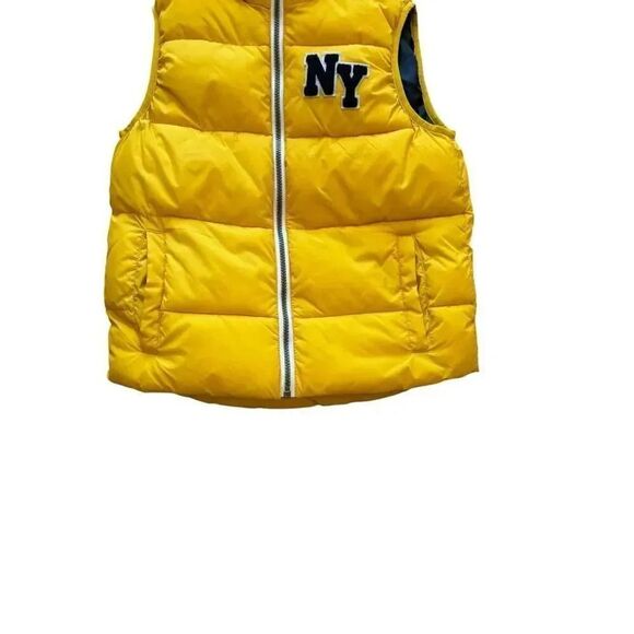 H&M Yellow NY Youth Puffer Vest Jacket Removable Hood SZ 8-10 #2233 - Picture 8 of 13
